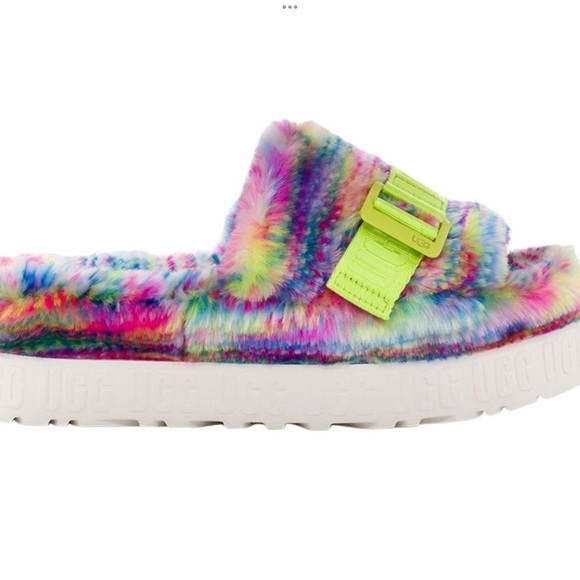 Ugg Fluffita Pixelate slide sandal size 6 / fits 7 womens faux fur slip on slide - Picture 6 of 14